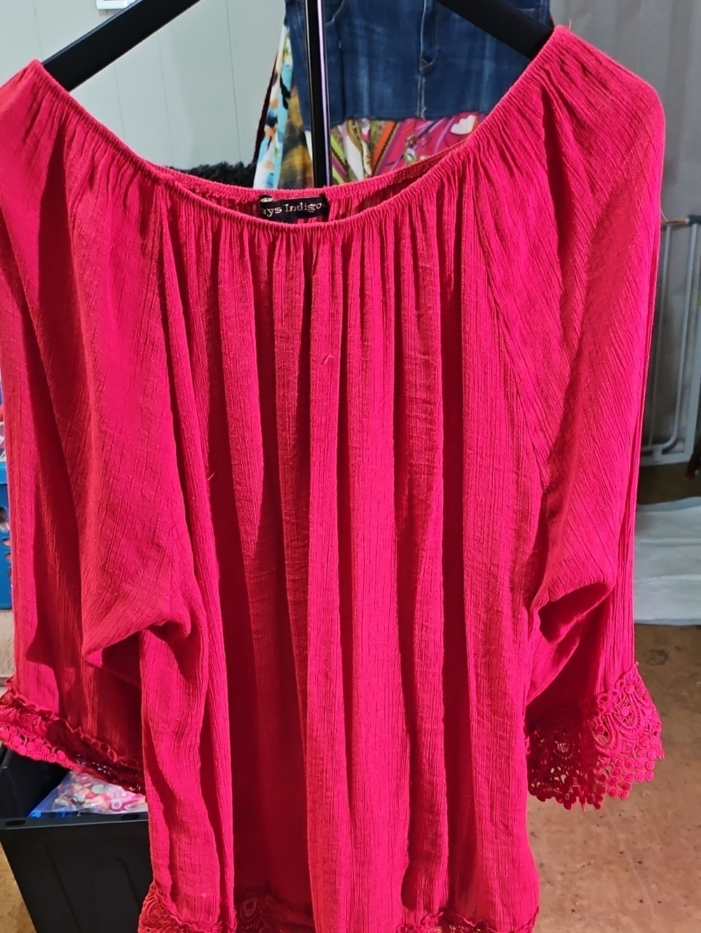 Red Lace Trim Boho Blouse